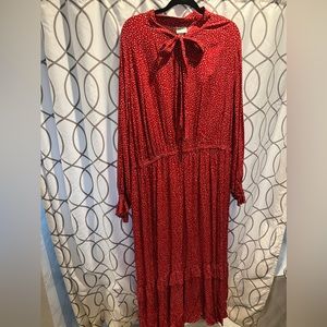 Womens Ava and Viv Ruffle Tiered Prairie Dress Red Polka Dot size 3x new.